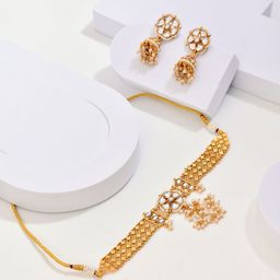 Anvik Gold Plated Stone Studded And Beaded Necklace And Earrings-38