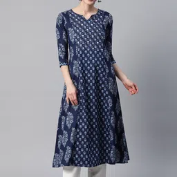 KALINI Floral Printed Notch Neck Pure Cotton A-Line Kurta-picture-48