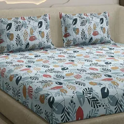 Monte Carlo Blue & Red Floral Printed Cotton 104 TC Queen Bedsheet Set 2.24 cm x 2.54 cm-picture-24