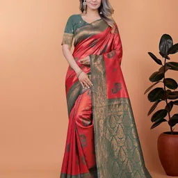 DIVASTRI Ethnic Motifs Zari Art Silk Banarasi Saree-picture-0