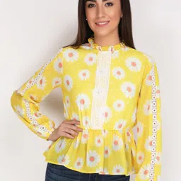 JAKANARY Floral Print Ruffles Georgette Top-image-76