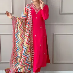 CANBIA Women Floral Embroidered Kurta with Trousers & Dupatta-image-36