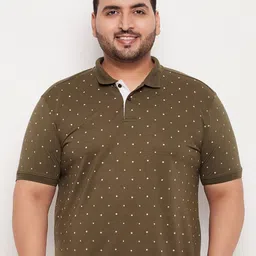 XFOX Men Micro Ditsy Printed Polo Collar Plus Size T-shirt-image-59