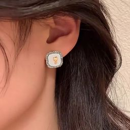 FIMBUL Gold-Plated Crystals Studded Square Shaped Studs image 3