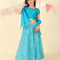 Fabindia Girls Printed Ready to Wear Cotton Lehenga & Embroidered Blouse With Dupatta-image-33