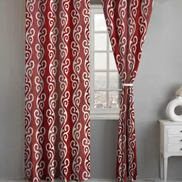 Lunar Days Maroon Set of 2 Floral Room Darkening Door Curtain-24