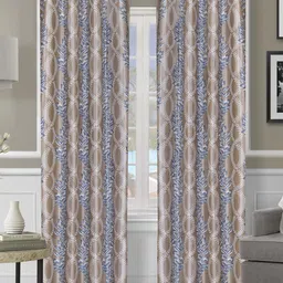 Myntra Elegant Homes Beige & Blue Set of 2 Floral Room Darkening Long Door Curtain-55