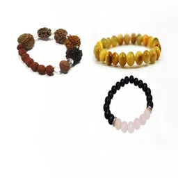 Divine souvenirs Unisex Set Of 3 Rudraksha Beaded Elasticated Bracelets-3
