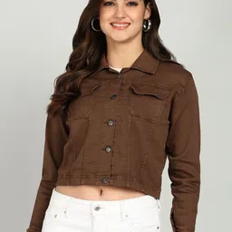 Nifty Women Spread Collar Solid Cotton Casual Denim Jacket-image-64