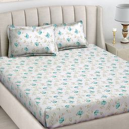 Myntra Elegant Homes White Floral 300 TC King Bedsheet with 2 Pillow Covers-picture-21