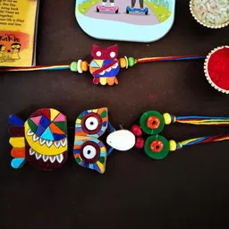 CraftVatika Set Of 2 Stone-Studded & Beaded Rakhi Gift Set-30