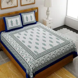 Myntra Elegant Homes Blue & White Ethnic Motifs 120 TC Queen Bedsheet with 2 Pillow Covers-picture-11