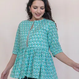 SUKITI Women Floral Ethnic Motifs Print Cotton Top-image-56