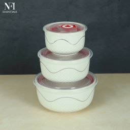 3 Pcs Ribbed Ceramic Bowl Set with Airtight Lids L- 800ml,M- 500ml & S- 280ml 3 Containers Lunch Box-image-18
