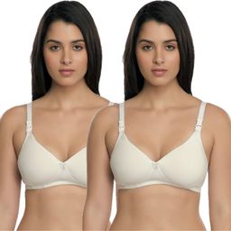 Inner Sense Solid Organic Antimicrobial Padded Feeding Bra Pack of 2 - White-image-49