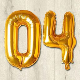Shopperskart 04 Number Foil Balloon with Straw - Golden-image-36