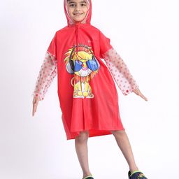 Babyhug Full Sleeves Raincoat Animal Print - Red-image-19