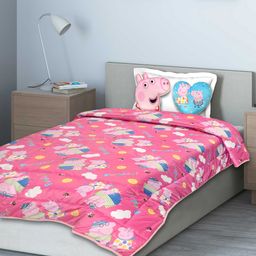Saral Home Peppa Pig Velvet  Quilt For All Season with Two Cushions - Pink-17