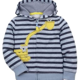 Kookie Kids Full Sleeves Hooded Striped Sweat Jacket Crane Patch - Blue-10