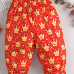 Kookie Kids Full Length Lounge Pant Crown Print - Red-image-72
