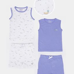 Mi Arcus Pack Of 2 Sleeveless Rainbow Printed Tee & Shorts Set - Purple & White-image-16