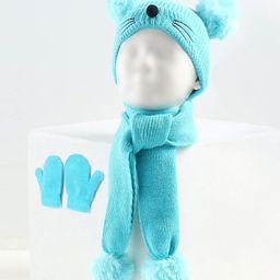Babyhug Woollen Cap with Muffler Blue - Diameter 9 cm-image-98