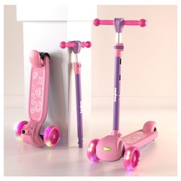 Baybee Blaze Storm Skate Scooter for Kids, 3 Wheel Kids Scooter with 3 Height Adjustable Handle, Kick Scooter with LED PU Wheels & Brake, Runner Scooter for Kids - Pink-image-77