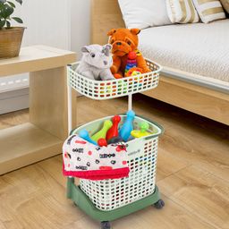 2 Layer Multipurpose Portable Rack Cum Basket - Green-2