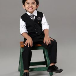 Robo Fry 3 Piece Full Sleeves Party Suit With Tie - Black White (Brooch Colour May Vary))-picture-42