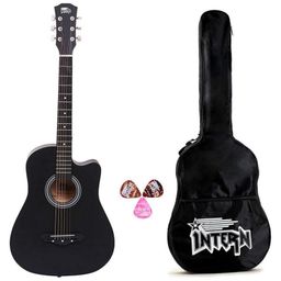 Intern 38C Cutaway Design Acoustic Guitar with Picks & Carry Bag - Black-18