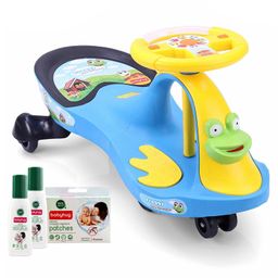 Babyhug Froggy Gyro Swing Car - Blue with Natural Mosquito Repellent Patches (48 pcs) & Fabric Roll On (8ml - Pack of 2) - Set of 4-15