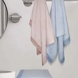 Myntra Elegant Homes White & Blue 4 Pieces Striped Cotton 150 GSM Bath Towel-image-61