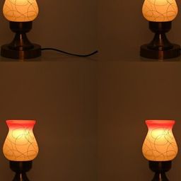 SOMIL White & Pink 4 Pieces Printed Glass Bell Shaped Table Lamps-image-40
