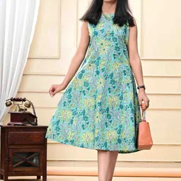 DMP EXPORT Girls Sea Green Cotton Kurtas-picture-0