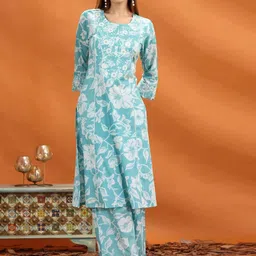COTTON CULTURE Women Jaipuri Cotton Embroidered Straight Kurta and Pant Set-image-12