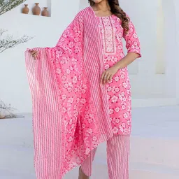 SKYLEE Women Floral Printed Kurta with Trousers & Dupatta-image-85