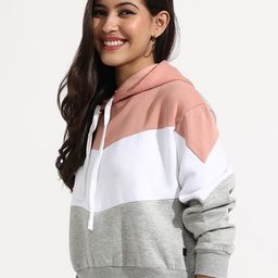 Campus Sutra Women Colourblocked Hooded Neck Long Sleeve Sweatshirt-picture-17