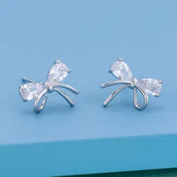 Kushal's Fashion Jewellery Rhodium-Plated Zircon Studded Bow Knot Shaped Studs-13