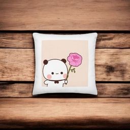 Anikmart White & Pink Printed Square Shaped Pre-Filled Cushion-13