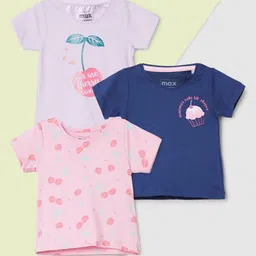 max Girls Floral 3 Printed Applique T-shirt-53