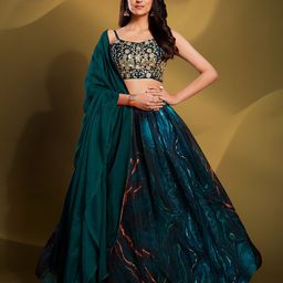 Fusionic Embroidered Sequinned Semi-Stitched Lehenga & Unstitched Blouse With Dupatta-picture-12