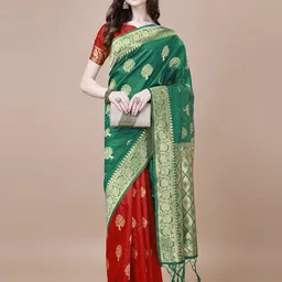 DIVASTRI Woven Design Zari Silk Blend Half and Half Banarasi Saree-picture-42