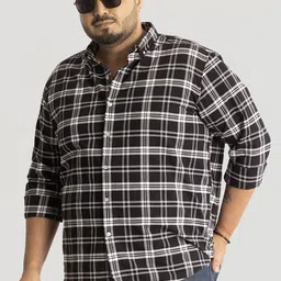 Snitch Men Plus Size Classic Button-Down Collar Tartan Checked Cotton Casual Shirt-17