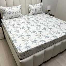 Pure Decor Royal Passion White Printed Cotton 300 TC Queen Bedsheet Set- 2.28 m x 2.54 m-image-82