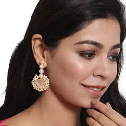 Anouk Gold-Plated Artificial Beads and Pearls Circular Shaped Drop Earrings image 2