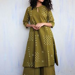 GoSriKi Geometric Printed Keyhole Neck A-Line Kurta With Palazzo-picture-27