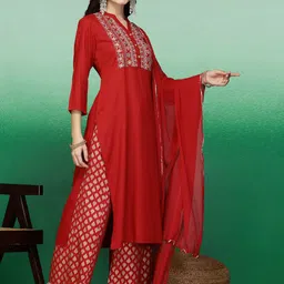 Sangria Embroidered Straight Kurtas-53