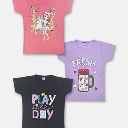 Here&Now X Game Begins Girls Pack of 3 Printed Pure Cotton T-shirts-image-51