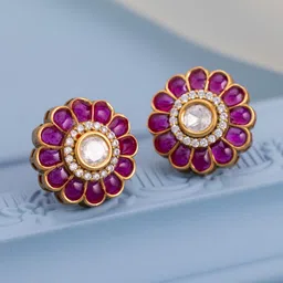 Kushal's Fashion Jewellery Victorian-Plated Circular Shaped Kundan Studs Earrings-47