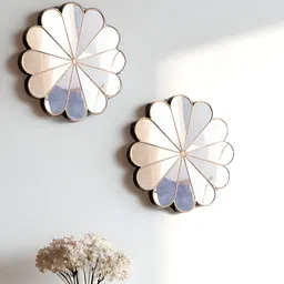 Art Street 2Pcs Brown & Blue Daisy Floral Petal Design Decorative Wall Mirrors-picture-32